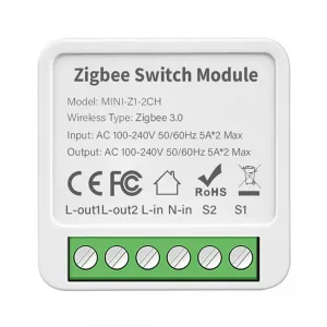 MINI-Z1-2CH - 2-х канальное ZigBee реле для выключателей, Tuya, Smart Life