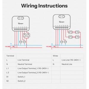 Sonoff MINI-2GS, MINI DUO - 2-х канальное реле для выключателей, Wi-Fi, Matter