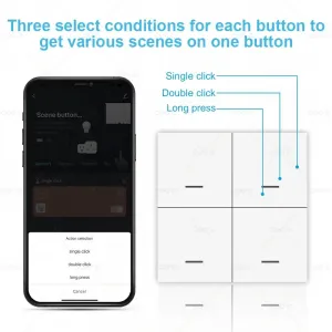 ZigBee выключатель беспроводной 4 кнопки, 12 сцен, Tuya, Smart Life