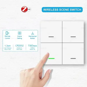 ZigBee выключатель беспроводной 4 кнопки, 12 сцен, Tuya, Smart Life