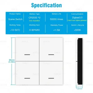 ZigBee выключатель беспроводной 4 кнопки, 12 сцен, Tuya, Smart Life