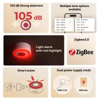 SONOFF SNZB-09P - внутренняя свето-звуковая сирена Zigbee SenseGuard от 75 до 105 дБ