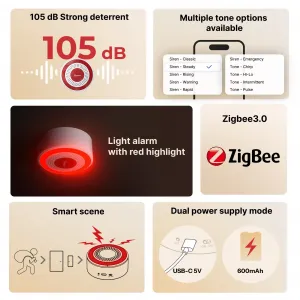 SONOFF SNZB-09P - внутренняя свето-звуковая сирена Zigbee SenseGuard от 75 до 105 дБ SONOFF SNZB-09P - внутренняя свето-звуковая сирена Zigbee SenseGuard от 75 до 105 дБ